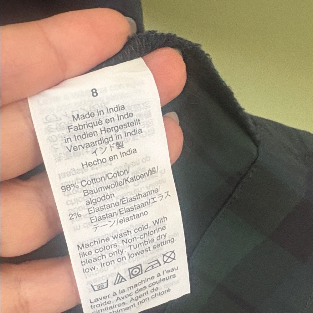 J. Crew Blackwatch Navy Black Green Long Sleeve Tie Shirt Dress Tartan Sz 8 - Picture 7 of 9